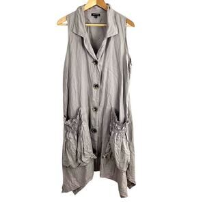 Athena Marie Linen Button Front Tunic Dress Size XL Lagenlook Artsy Sleeveless